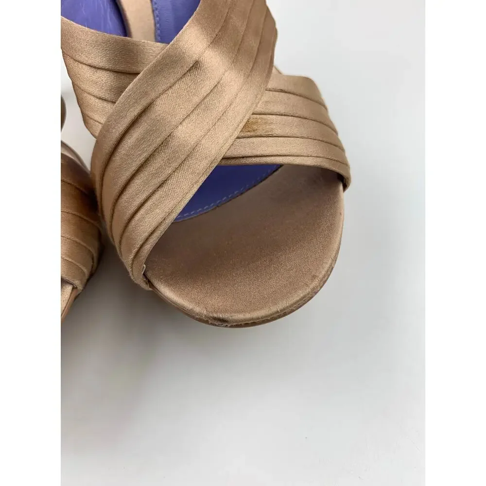 Sergio Rossi Platform Stiletto Sandals High Heels Tan Leather Womens 36.5 US 6.5